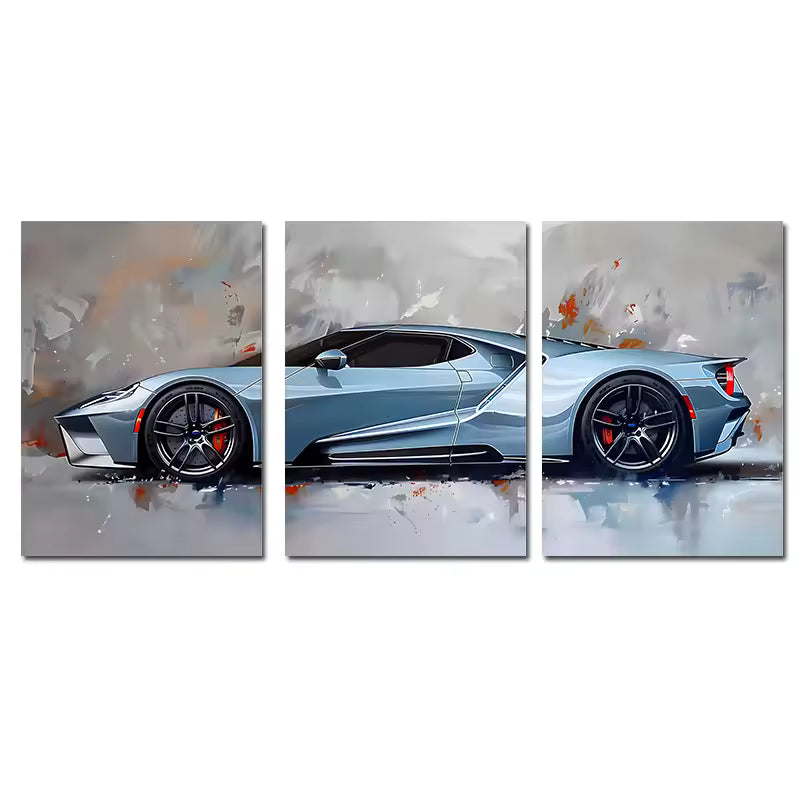 Supercar Silver 3 Piece Art Print