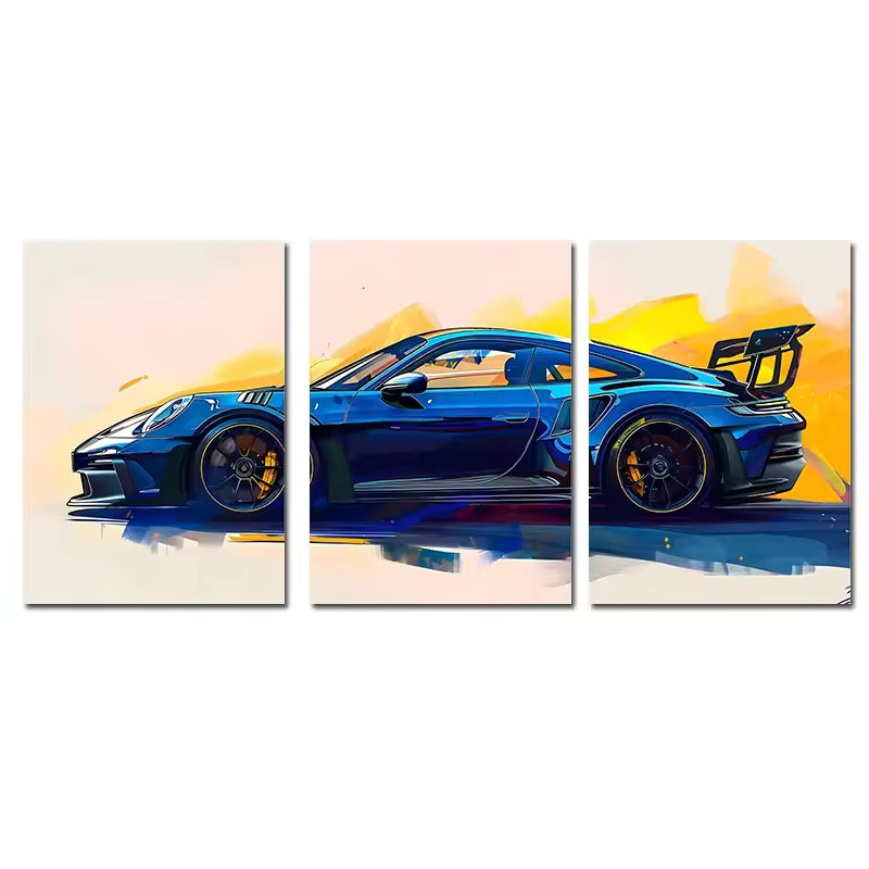 Supercar Blue 3 Piece Art Print