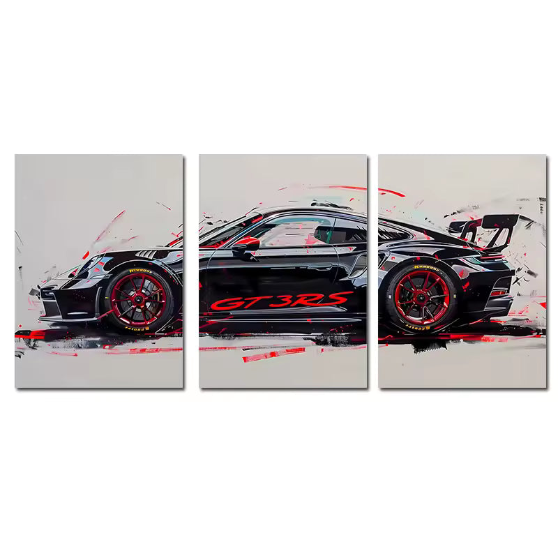 Supercar Black Abstract 3 piece Art Print